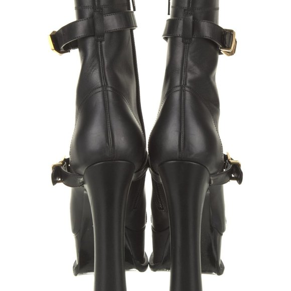 Versace Black Leather Gold Buckle Platform Boots - Gorgeous and Hot! - Picture 2 of 7